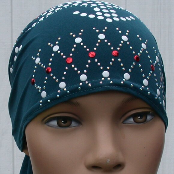 TEAL Pre-Tied Stud Fashion Cap Slip On Bonnet Hijab Undercap #8 - Picture 2 of 4